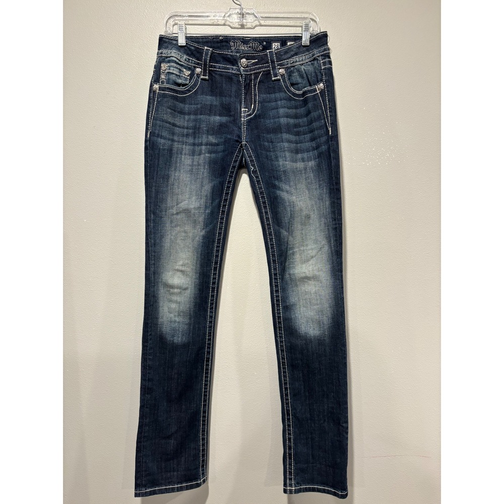 Miss Me Signature Straight Dark Wash Embroidered Jeans JP8423T Size 28